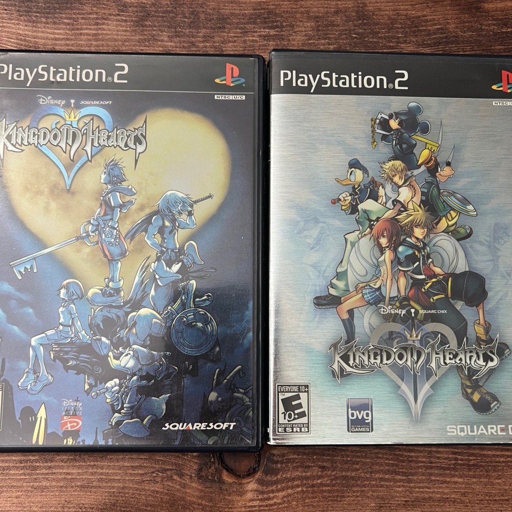 Kingdom Hearts 1 & 2 PS2 Bundle Black Label CIB SLUS-20370 SLUS-21005 Sony PS2